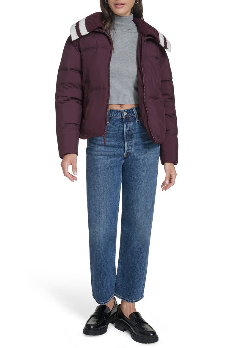 Shawl Collar Puffer Jacket, Alternate, color, BURGUNDY