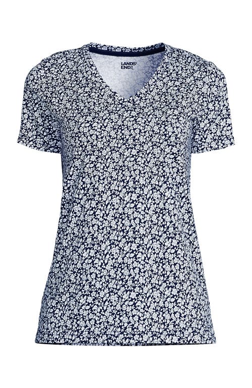 Lands' End Relaxed Supima Cotton V-neck T-shirt In Deep Sea Navy Blossoms