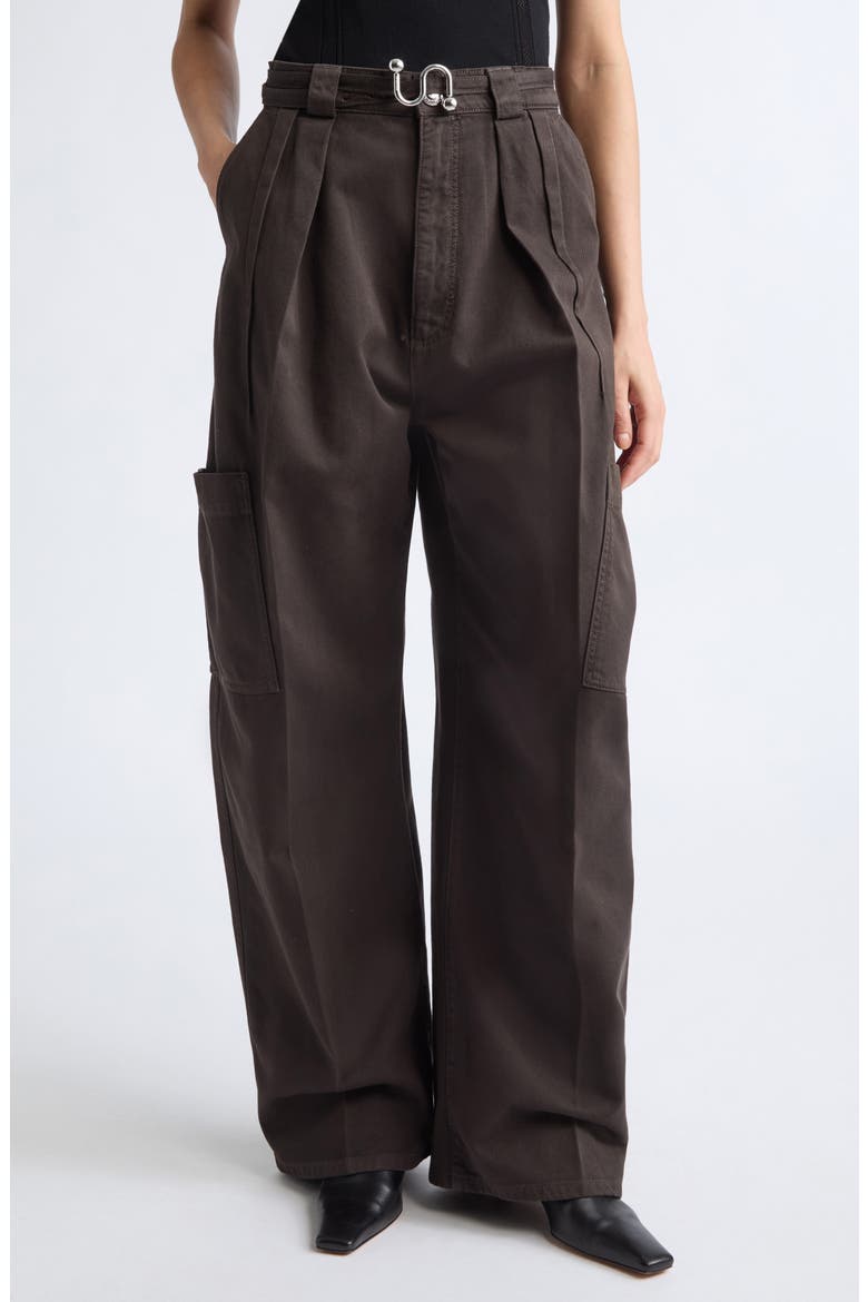 Spigola Oversize Cotton Denim Barrel Leg Cargo Pants, Main, color, CHOCOLATE