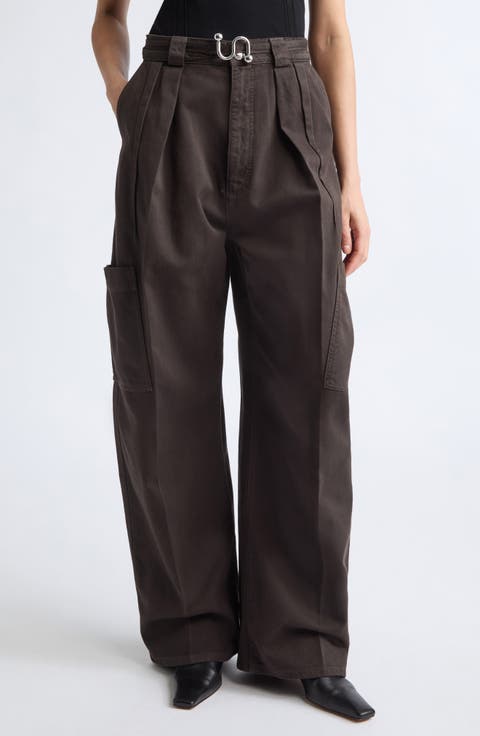 Spigola Oversize Cotton Denim Barrel Leg Cargo Pants