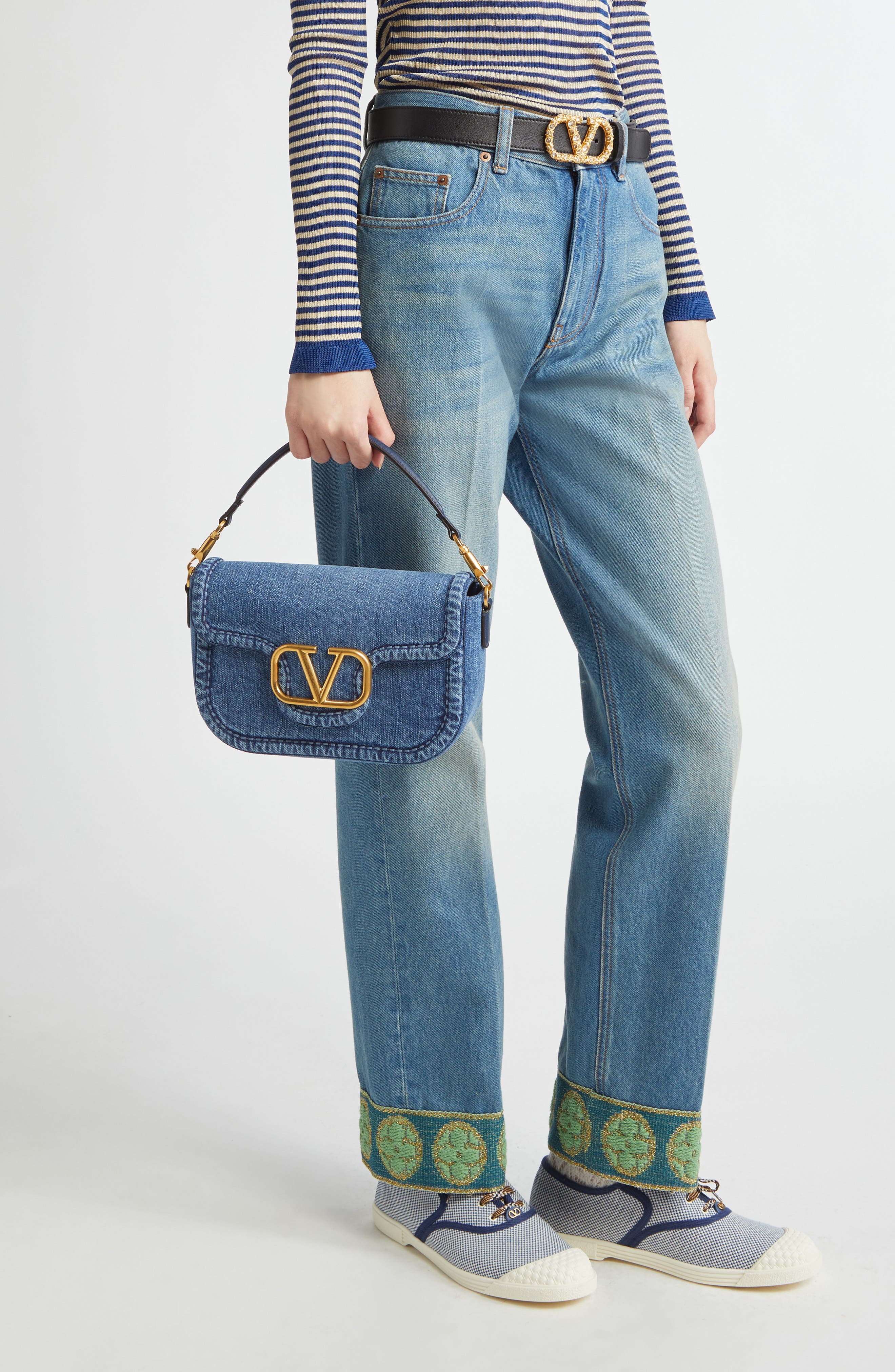 Valentino Garavani Alltime Denim Shoulder Bag, Alternate, color, Dark Denim