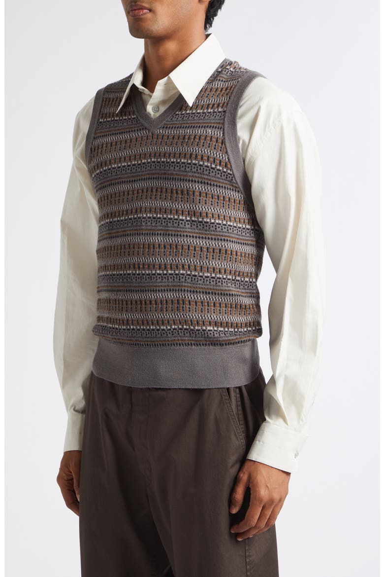 Jacquard Wool Blend Sweater Vest, Alternate, color, ALUMINIUM / OCHRE