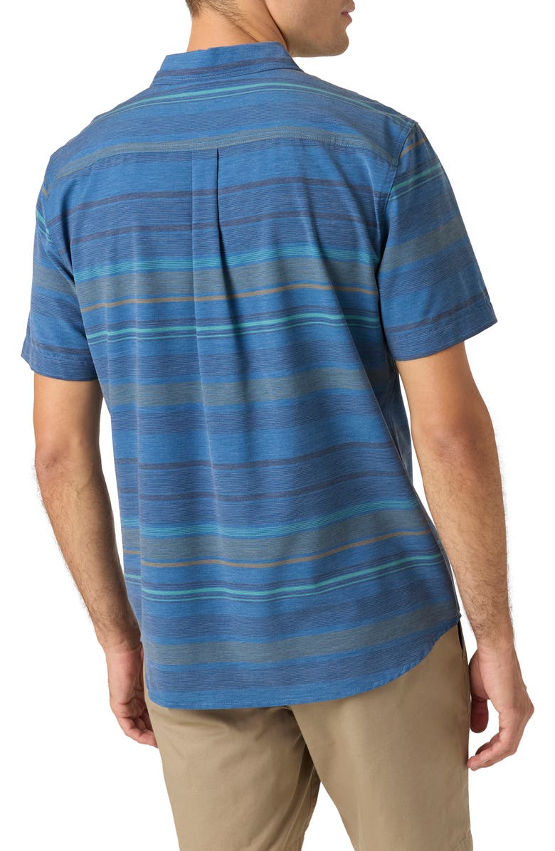O'Neill TRVLR UPF Traverse Stripe Short Sleeve Performance Button-Up Shirt, Alternate, color, Midnight Navy
