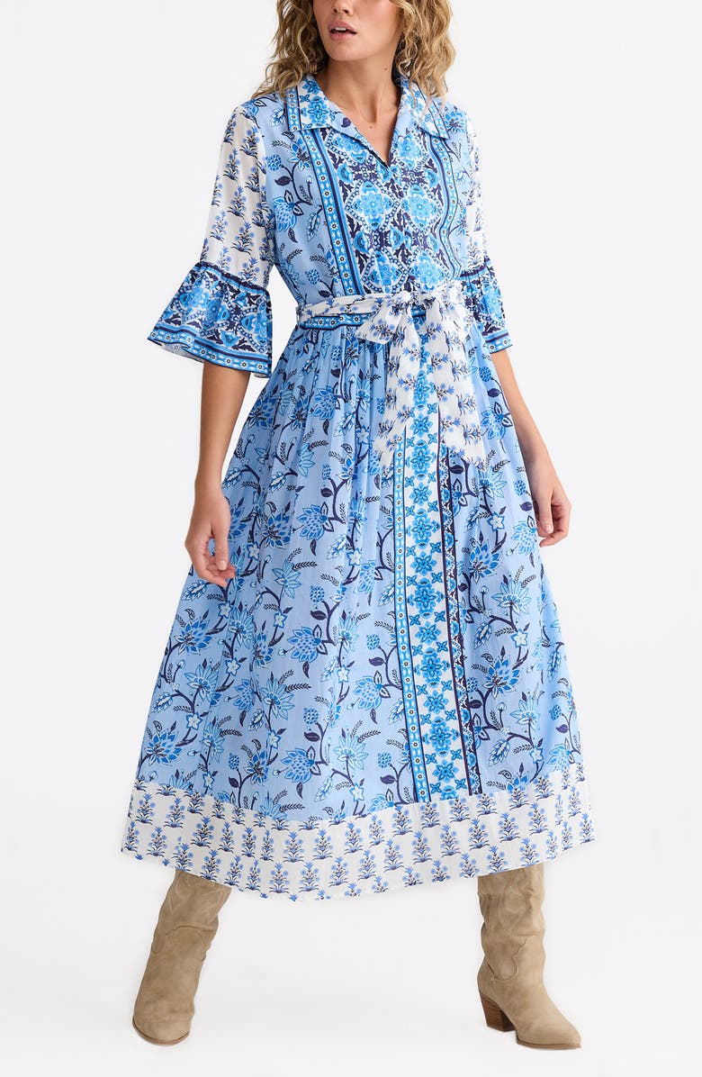 Talisman the Label Jardin Mixed Print Cotton Midi Dress, Alternate, color, Blueberry Fields