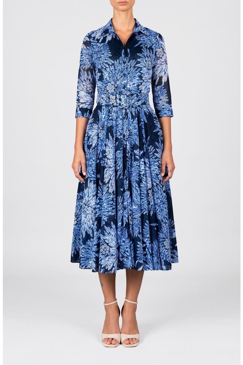 Shibori Belted Midi Shirtdress, Main, color, Indigo Blue