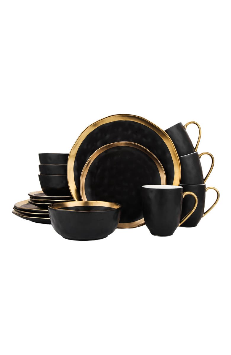 Stone Lain Florian Porcelain 16-Piece Dinnerware Set, Main, color, Black