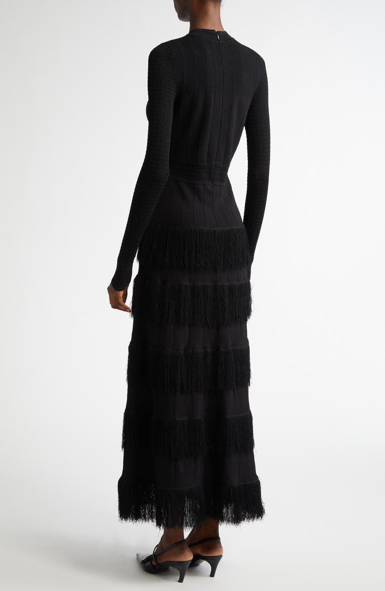 Lela Rose Piper Fringe Trim Long Sleeve Sweater Dress, Alternate, color,