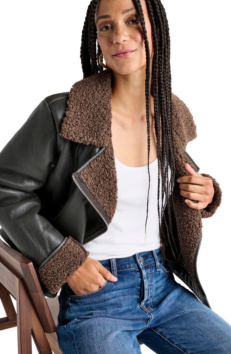 Splendid Romy Faux Leather Jacket with Faux Shearling Trim, Alternate, color,