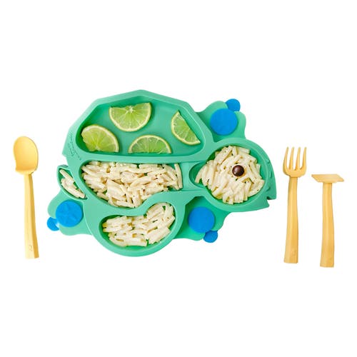 Constructive Eating Turtle Theme Divided Suction Training Plate And Utensils For Kids And Toddlers