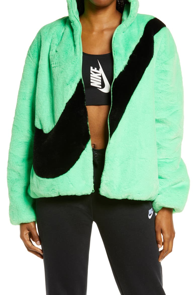 Sportswear Faux Fur Jacket, Main, color, POISON GREEN/ BLACK