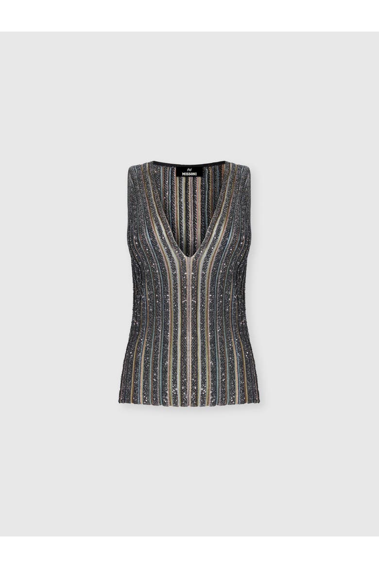 Ribbed Top With Sequins And V-neck, Main, color, Black Multicoloured