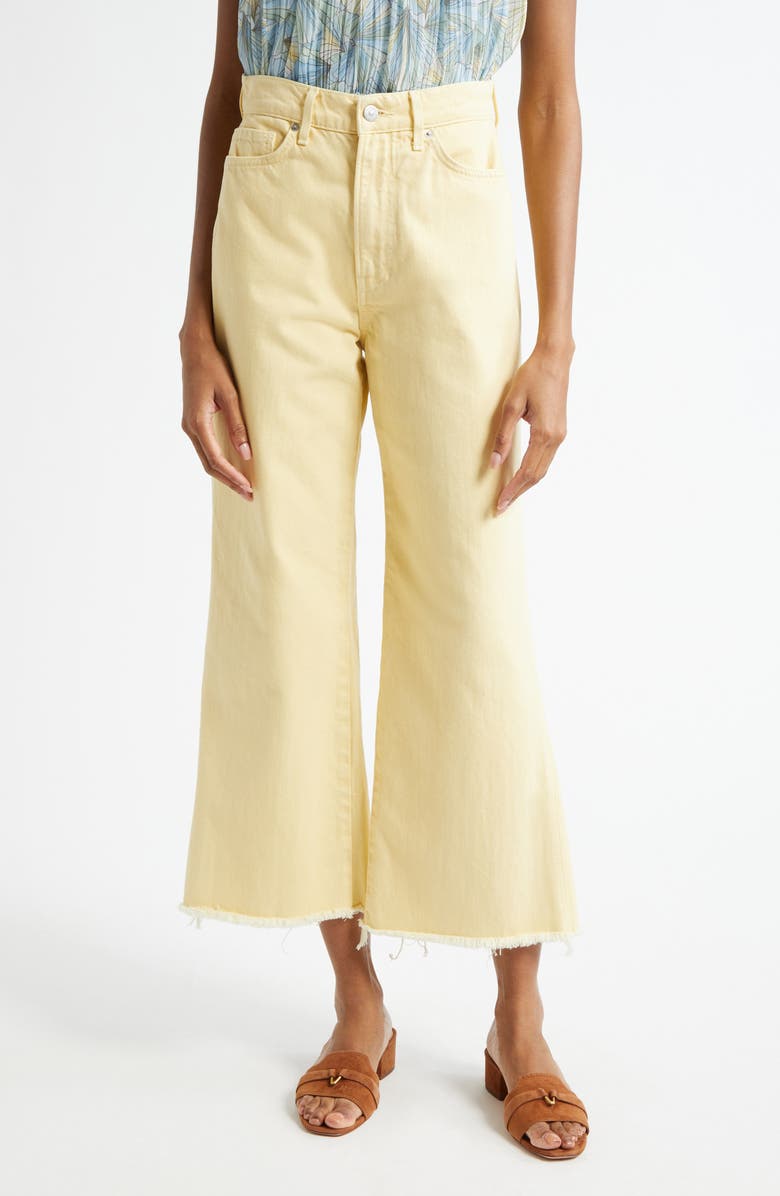 Veronica Beard Taylor High Waist Fray Hem Crop Wide Leg Jeans, Main, color, Chamomile
