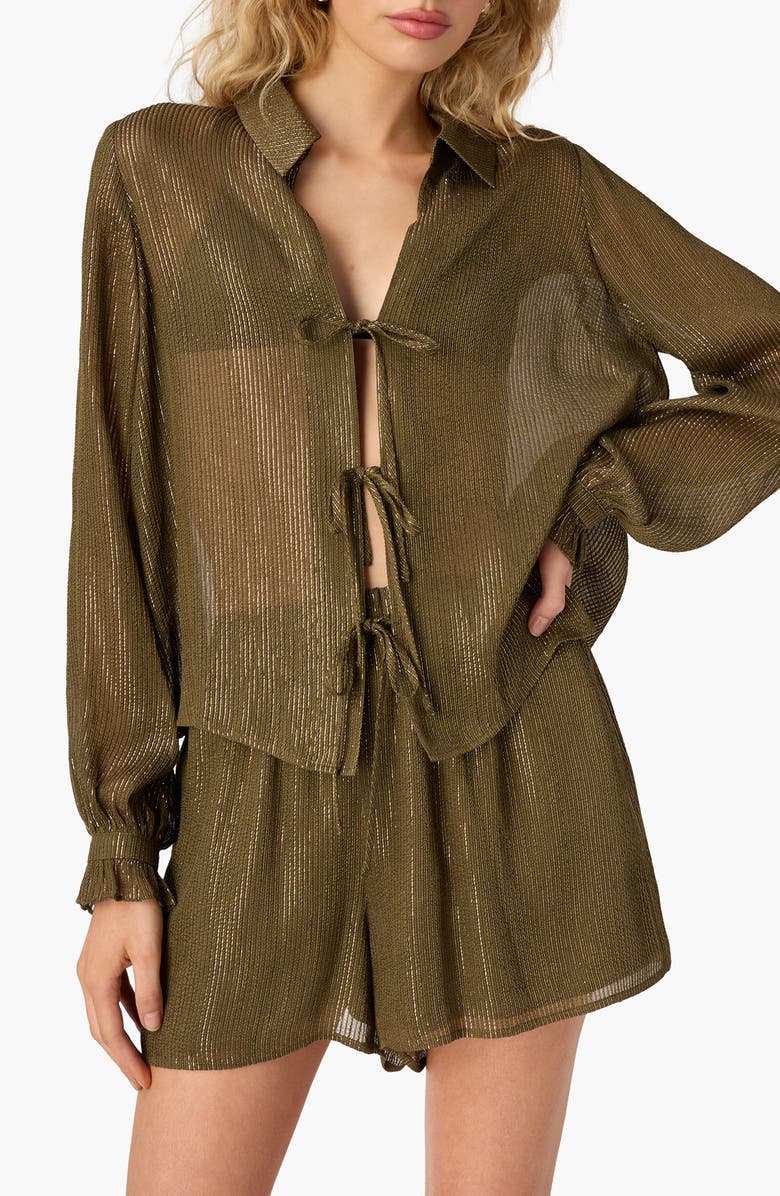 CAMI NYC Niecey Long Sleeve Metallic Chiffon Top, Main, color, Grove