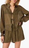 CAMI NYC Niecey Long Sleeve Metallic Chiffon Top