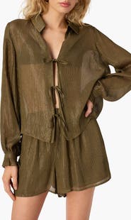 CAMI NYC Niecey Long Sleeve Metallic Chiffon Top