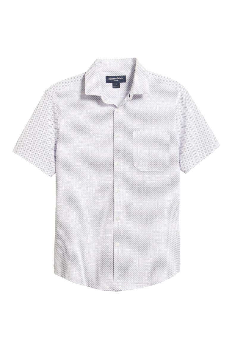Leeward Trim Fit Short Sleeve Performance Button-Up Shirt, Alternate, color, MULBERRY DOUBLE DIAMOND