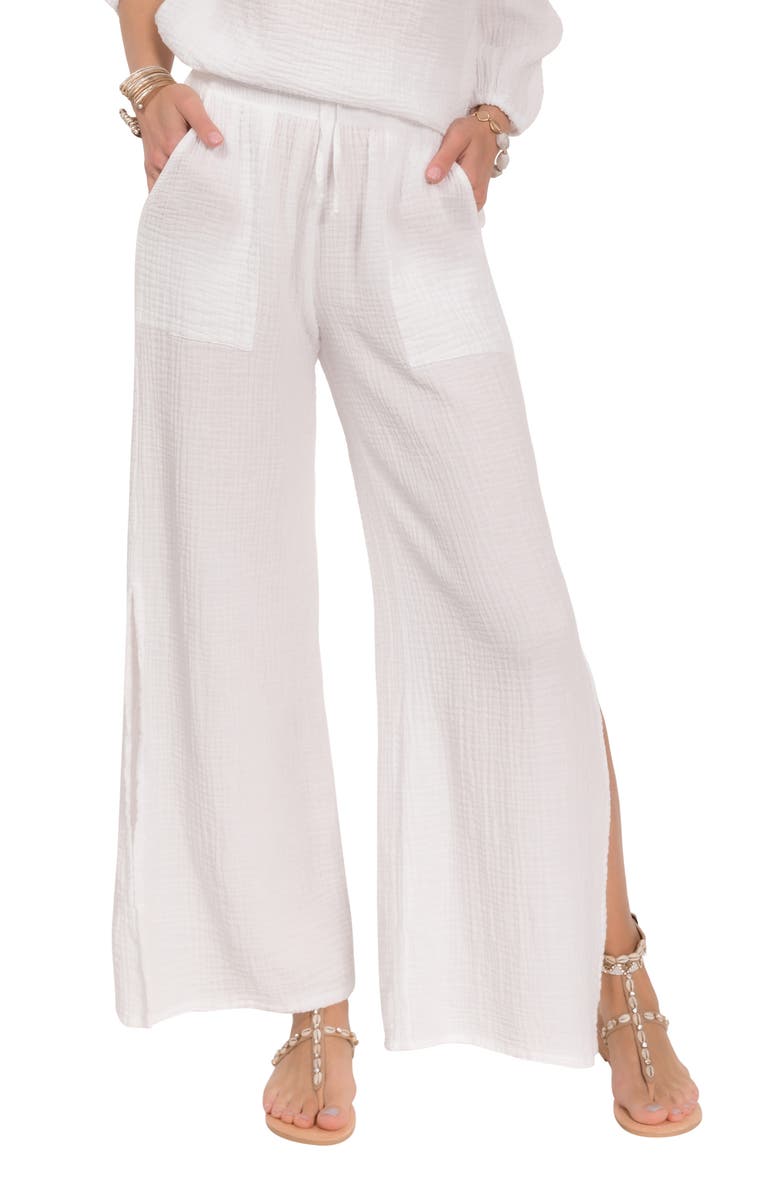 Everyday Ritual Riley Gauze Split Hem Pants, Main, color, White