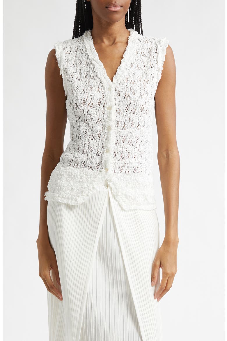 Button Front Lace Tank, Main, color, IVORY