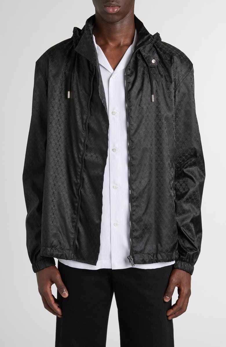 McQueen Skull Jacquard Windbreaker Jacket, Main, color, Black