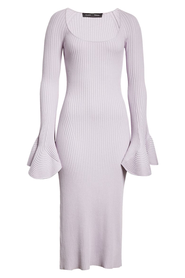 Fluted Long Sleeve Rib Sweater Dress, Alternate, color, LAVENDER