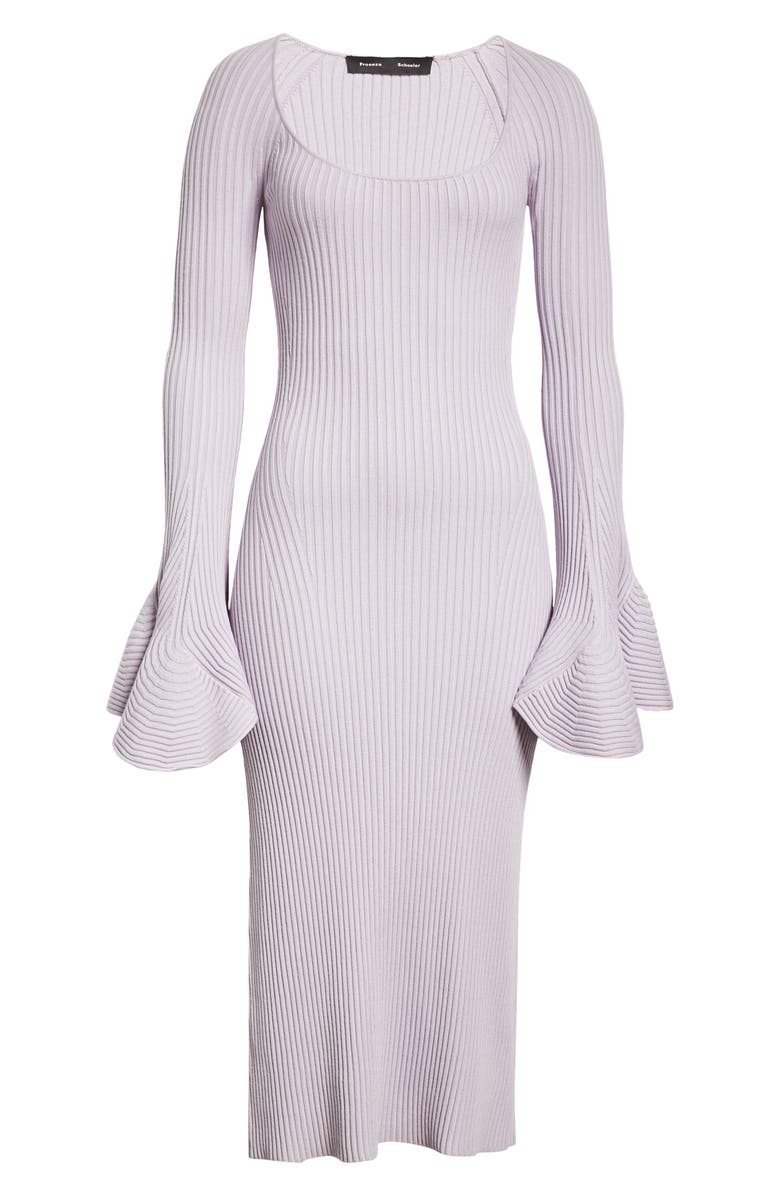 Proenza Schouler Fluted Long Sleeve Rib Sweater Dress, Alternate, color, 