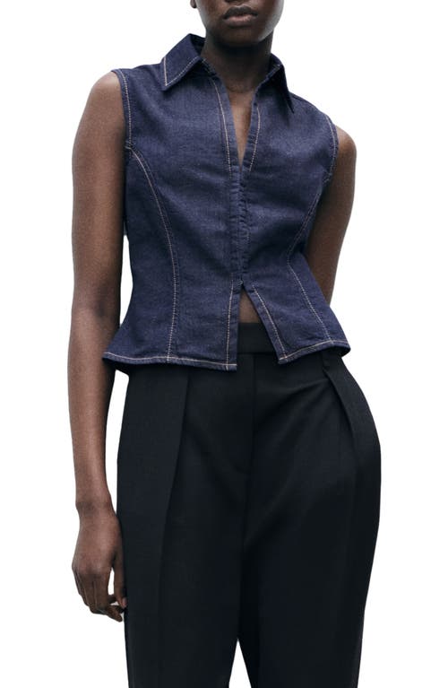 MANGO MANGO MARIA COLLARED COTTON & LINEN DENIM TOP