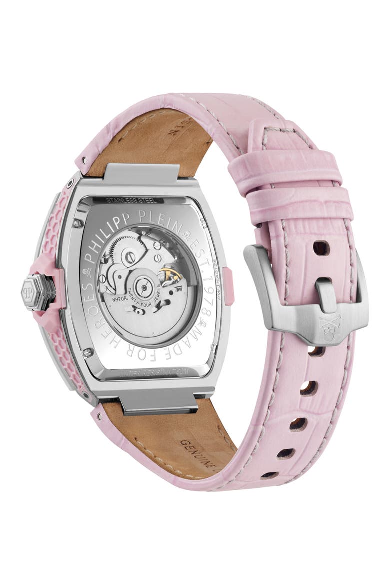 The $keleton 2.0 Automatic Leather Strap Watch, 44mm, Alternate, color, STAINLESS STEEL