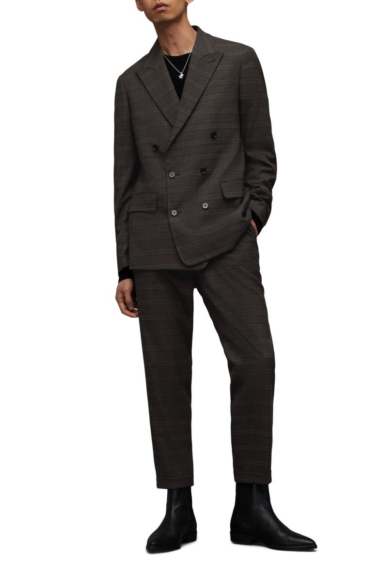 Spica Plaid Double Breasted Blazer, Alternate, color, BROWN