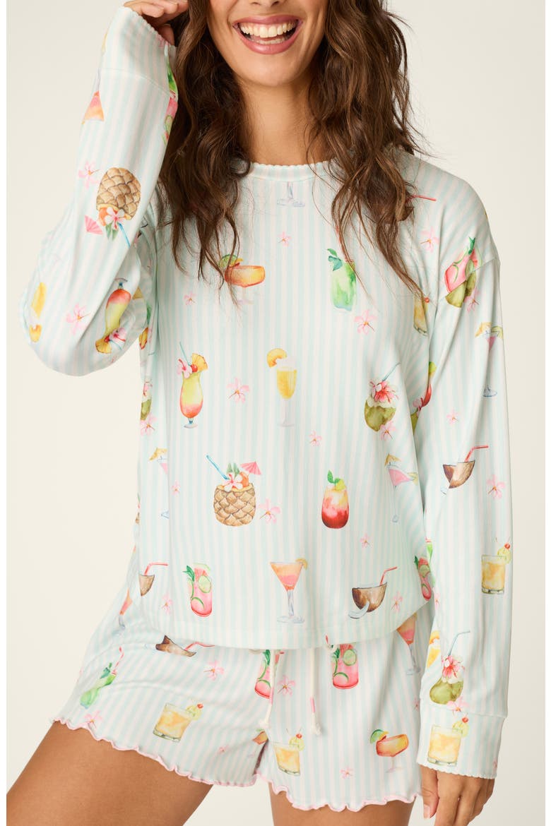 It's 5 Somewhere Print Long Sleeve Pajama Top, Alternate, color, LIGHT AQUA