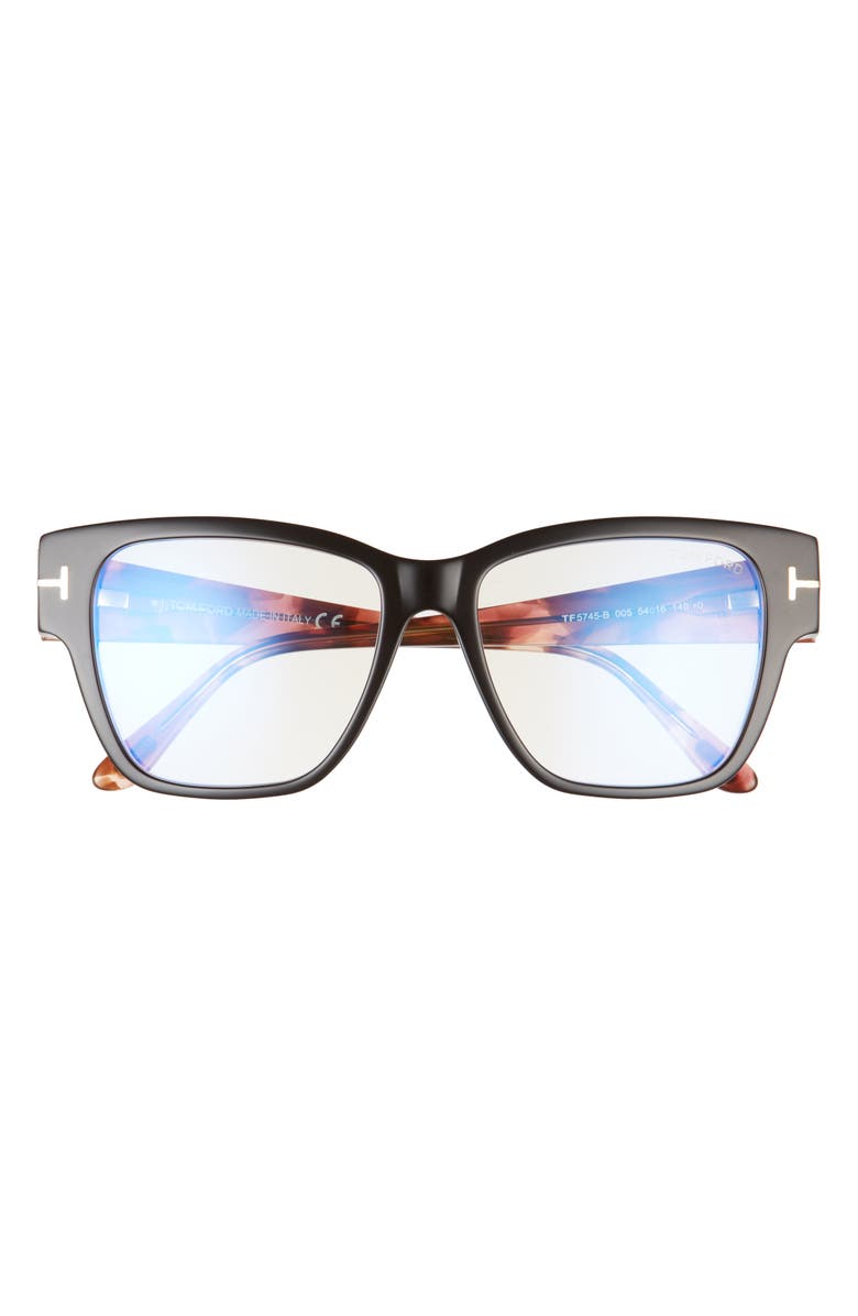 TOM FORD 54mm Square Blue Light Blocking Reading Glasses, Main, color, Black/Other