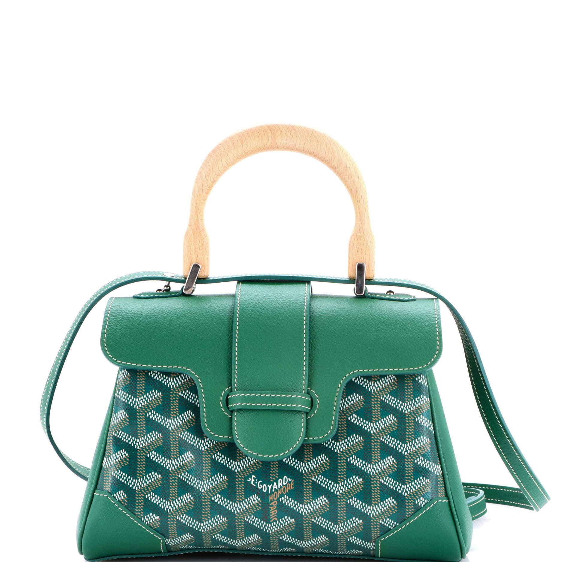 Pre-Owned Goyard Saigon Top Handle Bag Coated Canvas with Leather Mini, Main, color, Green