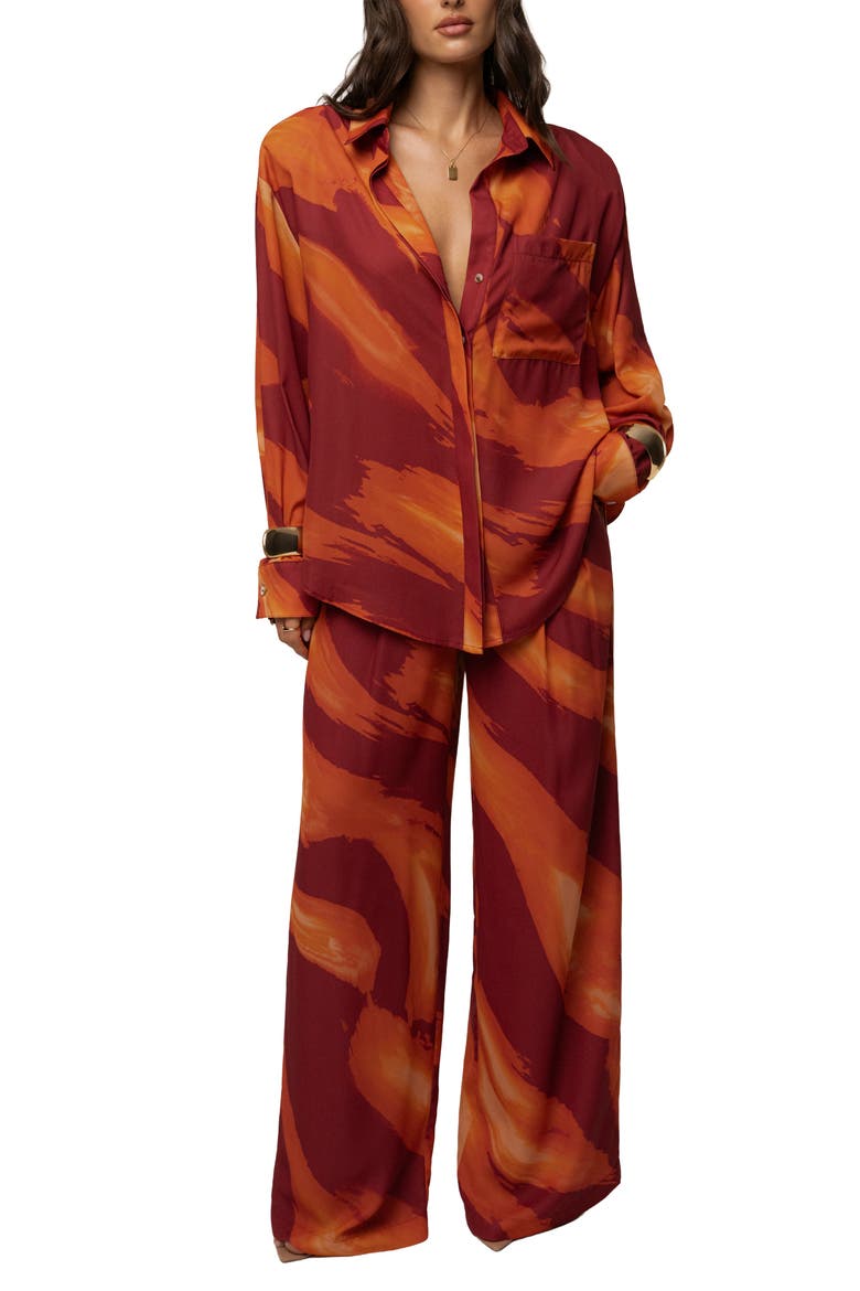 Fierce Form Button-Down Shirt, Alternate, color, Crimson Dusk