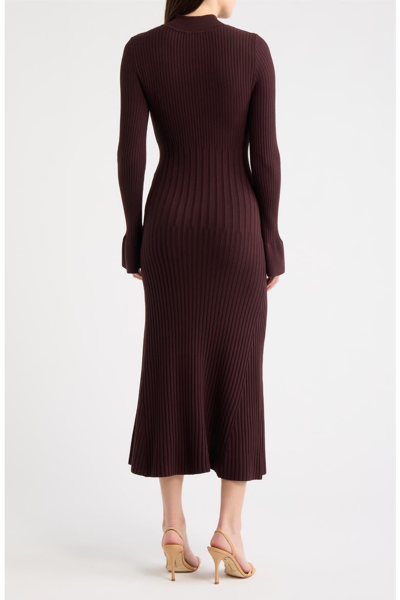 Mock Neck Rib Midi Dress, Alternate, color, BROWN