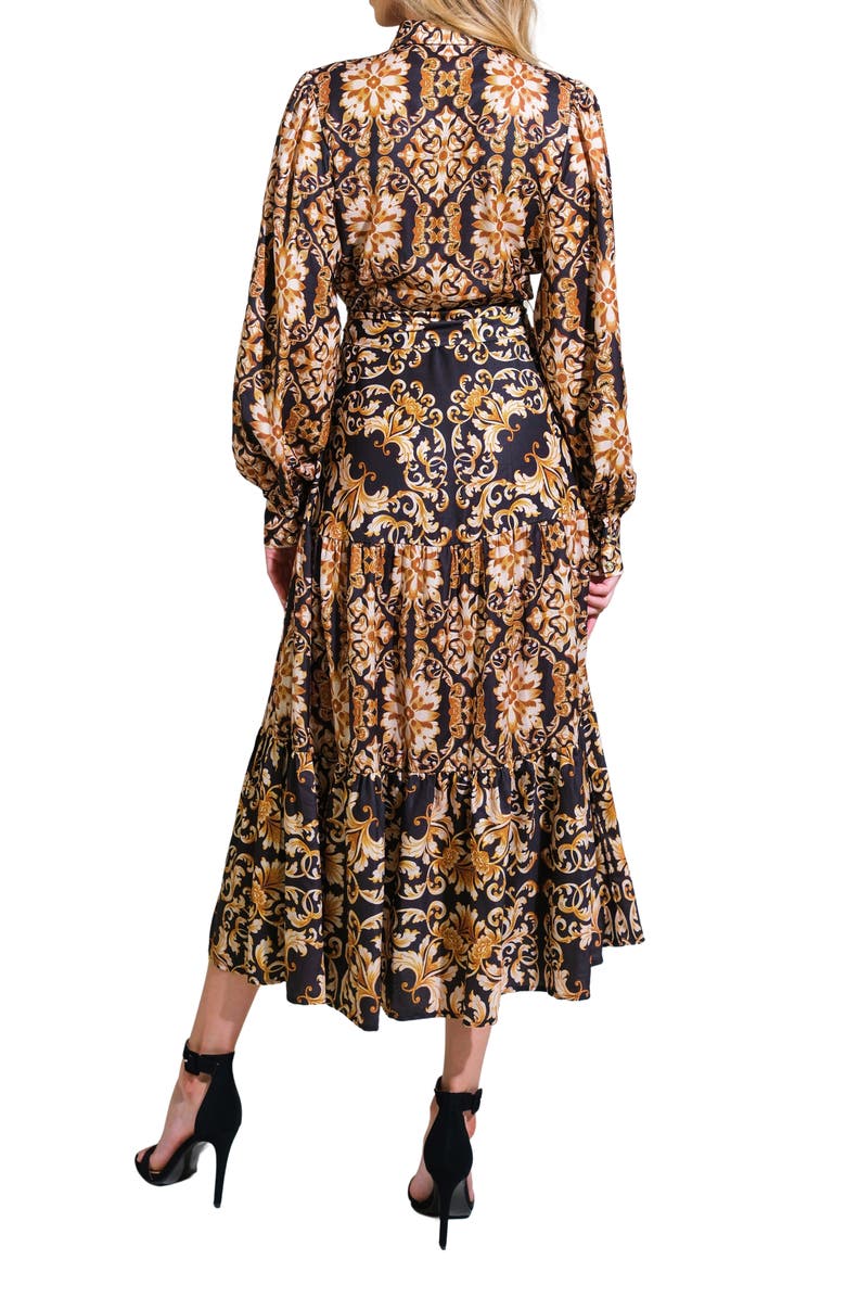 FLYING TOMATO Print Long Sleeve Tiered Midi Shirtdress, Alternate, color, Black