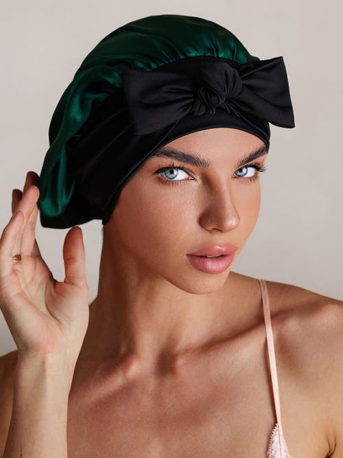 Silksilky Pure Silk Bowknot Tie Bonnet In Green
