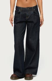 EDIKTED Pleated Low Rise Wide Leg Jeans