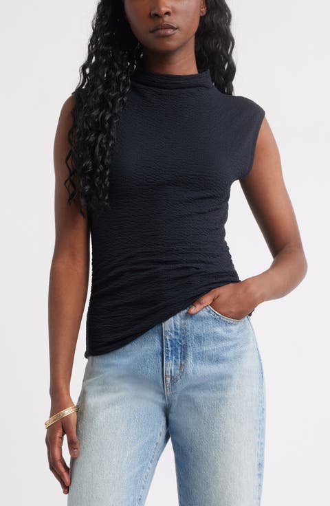 Crinkle Mock Neck Top