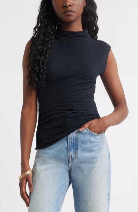 Treasure & Bond Crinkle Mock Neck Top