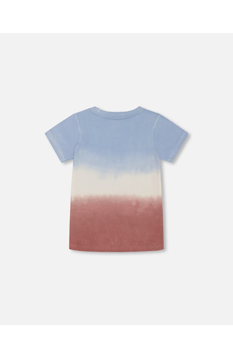 Deux par Deux Boy's Short Sleeve Organic Cotton Graphic Tee Gradient Pale Blue And Dark Old Rose, Alternate, color,