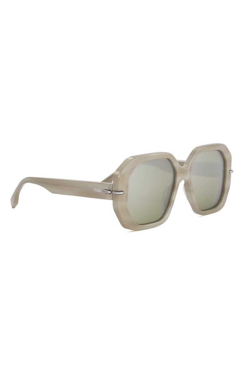 Fendi Selleria Square Sunglasses, Alternate, color, Beige Horn / Green Mirror