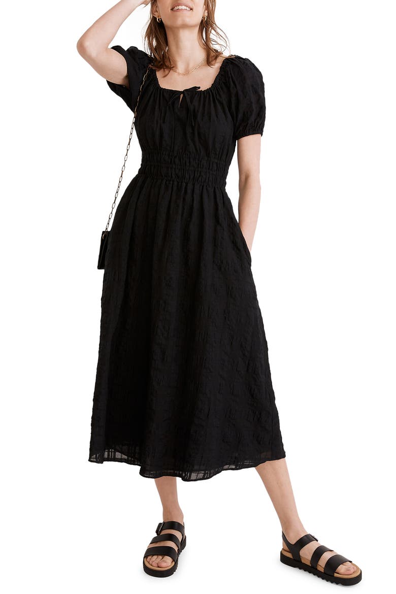Check Seersucker Sophia Dress, Alternate, color, TRUE BLACK