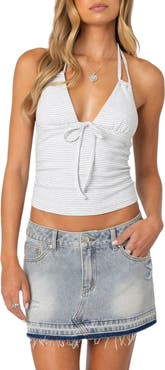 EDIKTED Lanai Stripe Crop Halter Top