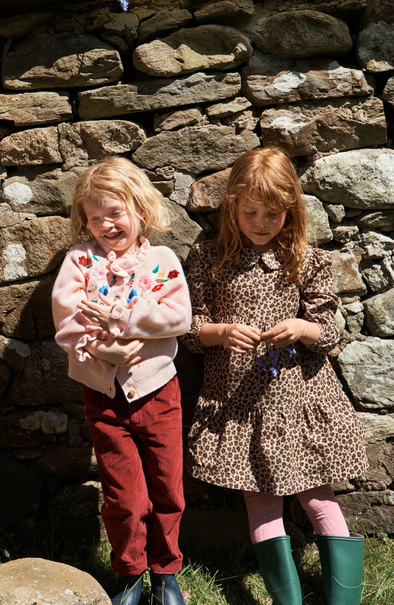 Mini Boden Kids' Floral Embroidered Balloon Sleeve Cotton Cardigan, Alternate, color, Chalk Pink