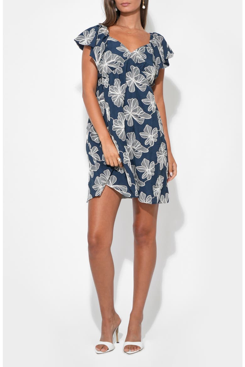 Lilah Embroidered Mini Sundress, Alternate, color, NAVY/ CREAM