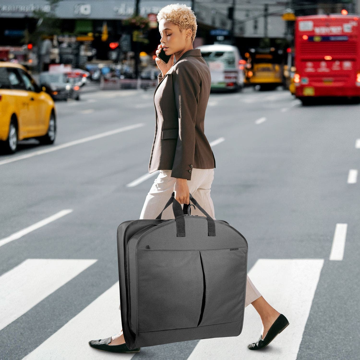 Wallybags 52" Deluxe Travel Garment Bag with two pockets, Black, Alternate, color, Black