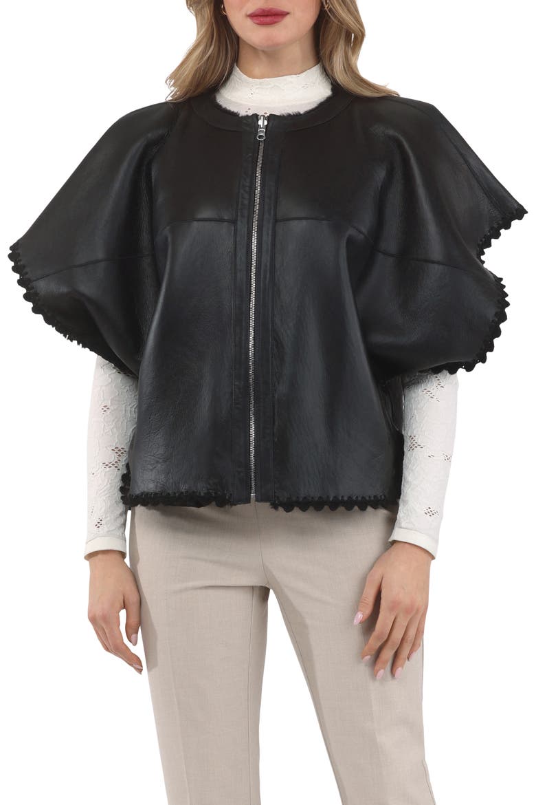 Reversible Collarless Genuine Shearling Jacket, Alternate, color, BLACK/BLACK
