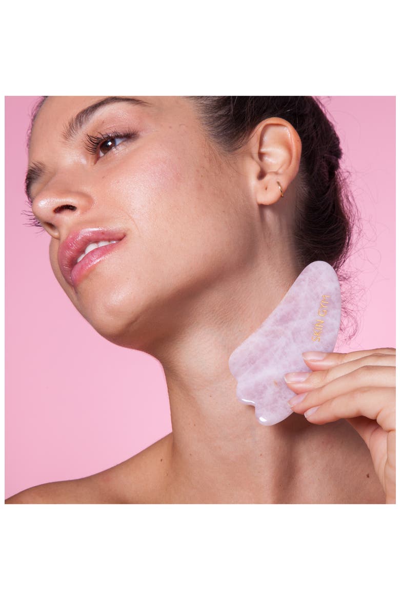 Rose Quartz Crystal Gua Sha Sculpty Facial Tool, Alternate, color, PINK