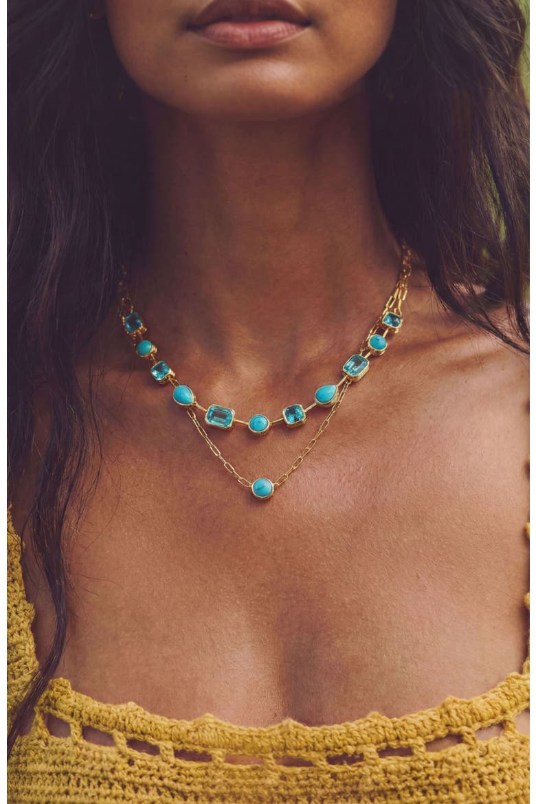 Naomie Paperclip Tennis Necklace, Alternate, color, Gold, Turquoise