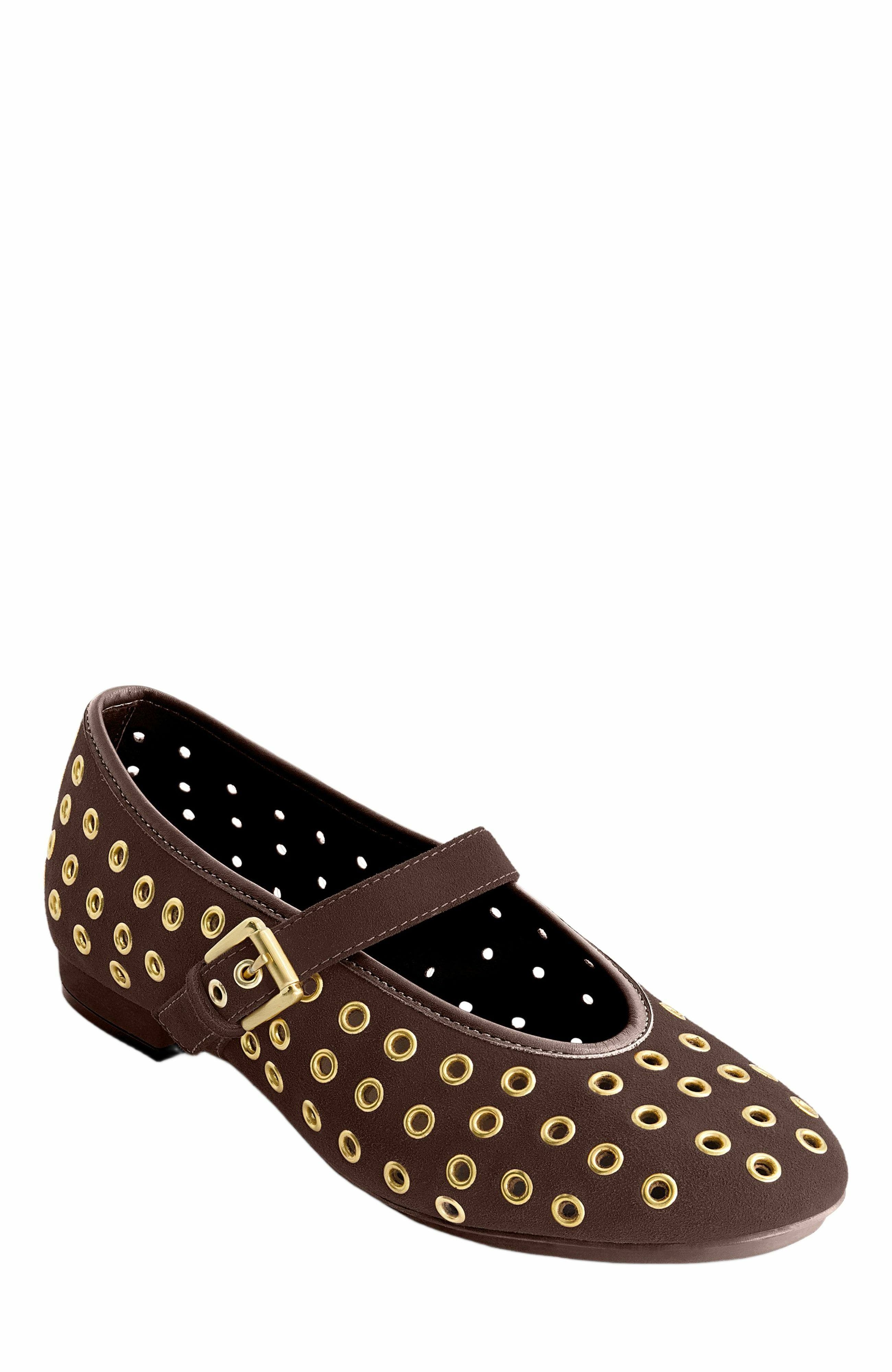 Bernardo Footwear Borden Grommet Mary Jane Flat, Alternate, color, Dark Chocolate