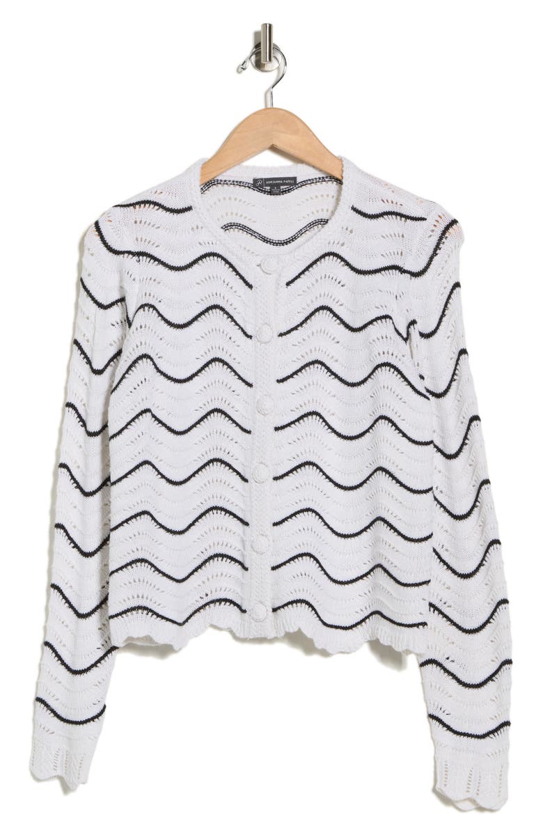 Adrianna Papell Zigzag Pointelle Cardigan, Main, color, Glacier/ Black